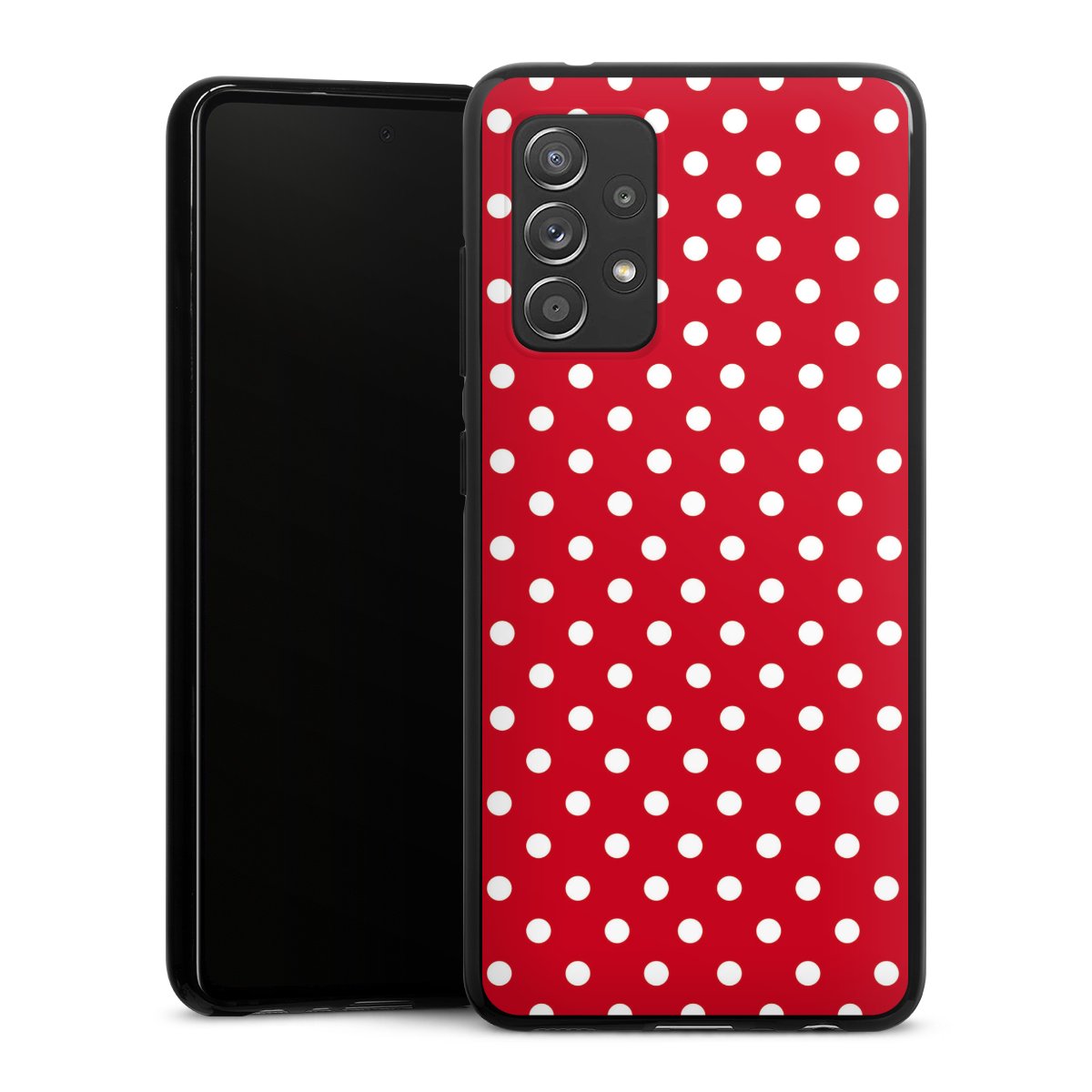 Galaxy A52 Handy Silikon Hülle Case schwarz Handyhülle Points Polka Dots Retro