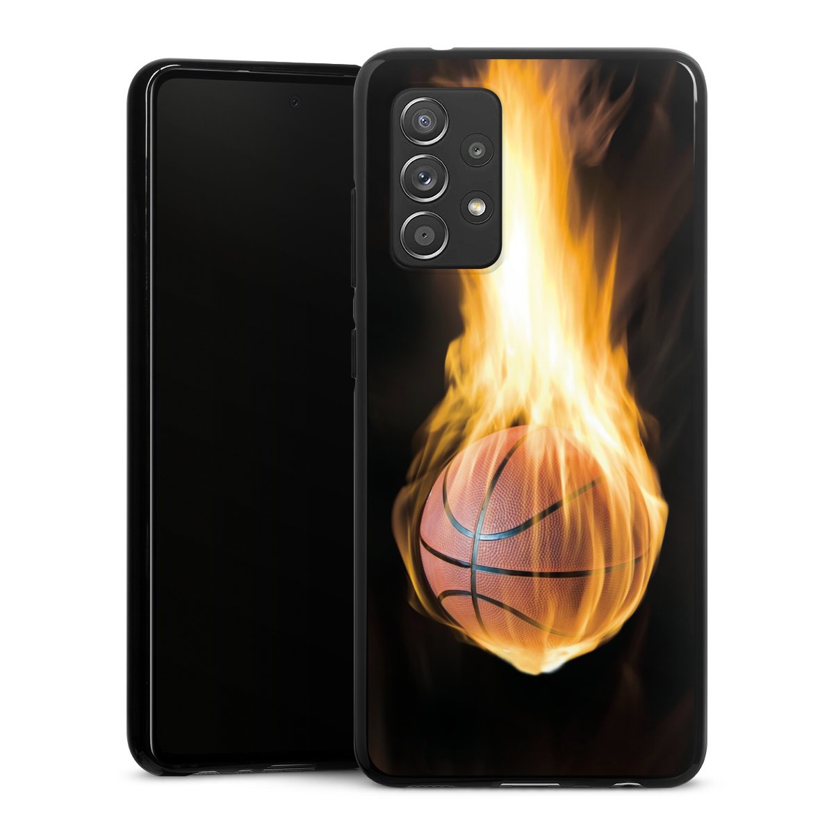 Galaxy A52 Handy Silikon Hülle Case schwarz Handyhülle Basketball Sports Fire