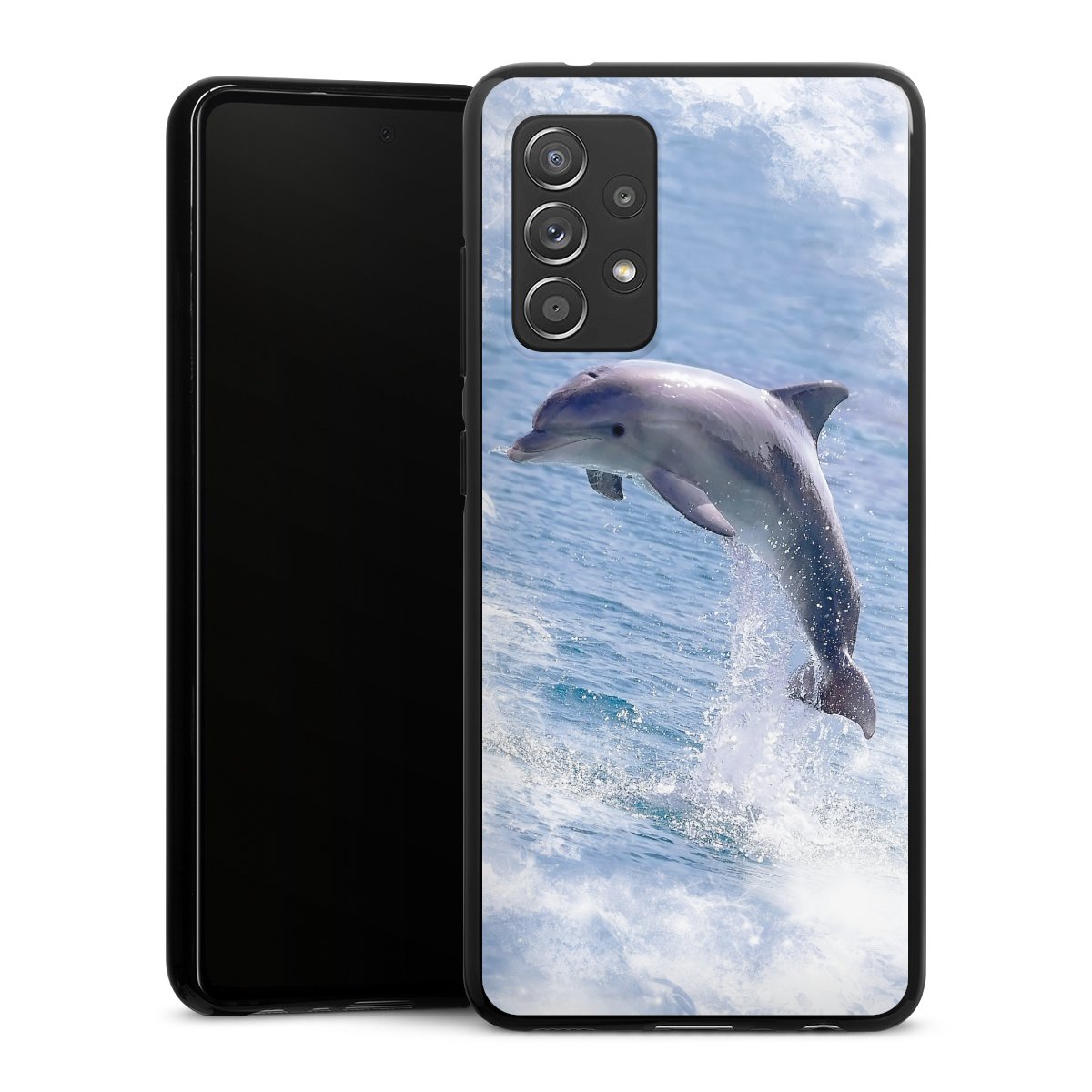 Galaxy A52 Handy Silikon Hülle Case schwarz Handyhülle Dolphin Ocean Wale