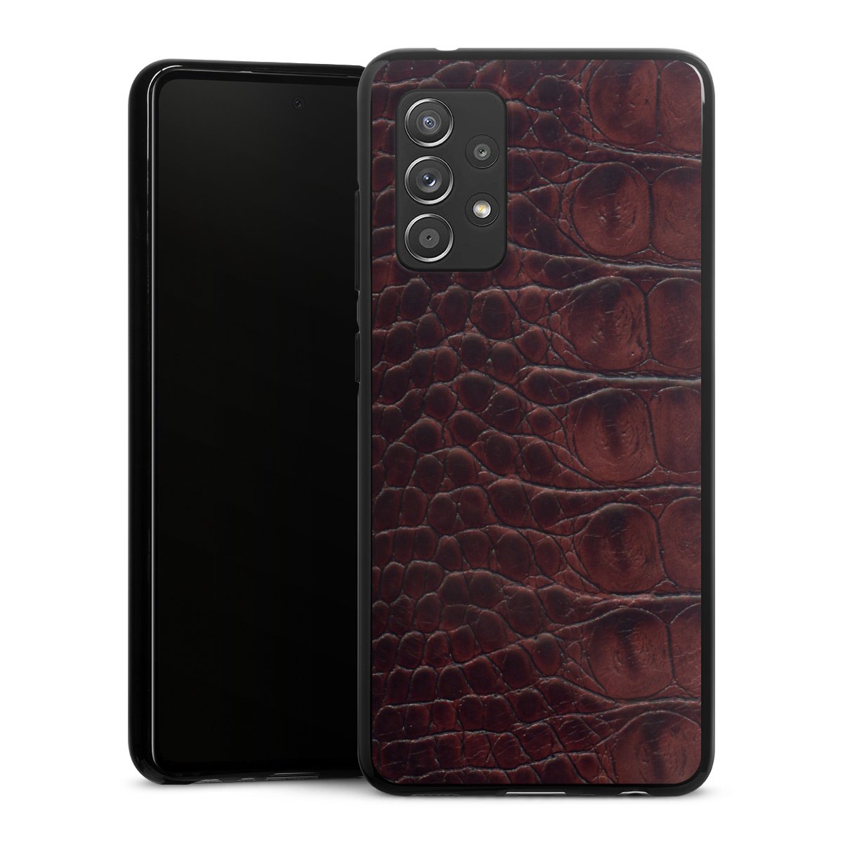 Galaxy A52 Handy Silikon Hülle Case schwarz Handyhülle Crocodile Animal Print Leather