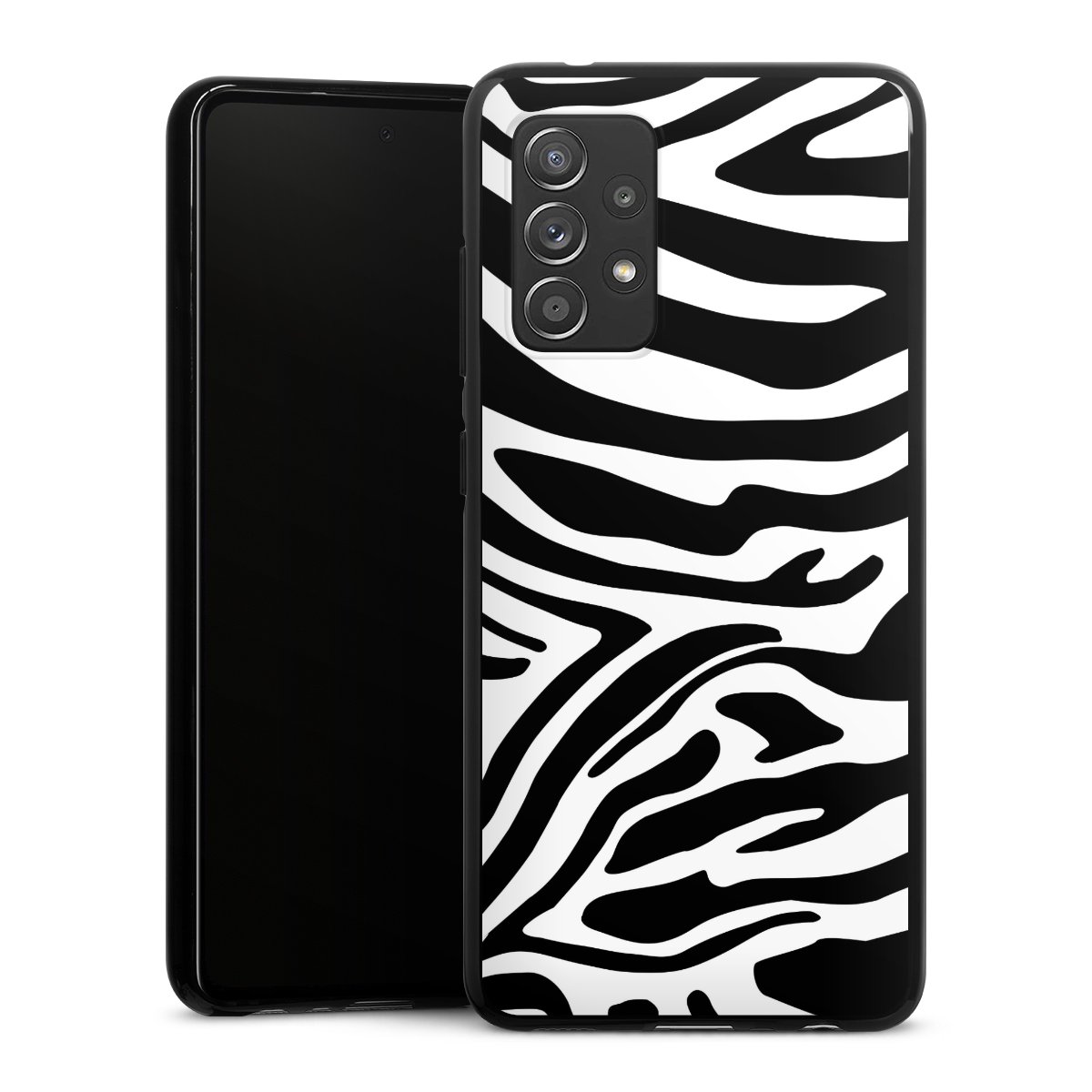 Galaxy A52 Handy Silikon Hülle Case schwarz Handyhülle Zebra Animal Look Animal Print