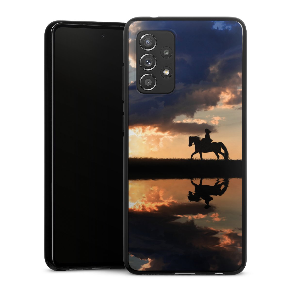 Galaxy A52 Handy Silikon Hülle Case schwarz Handyhülle Horse Sunset Horseback Riding