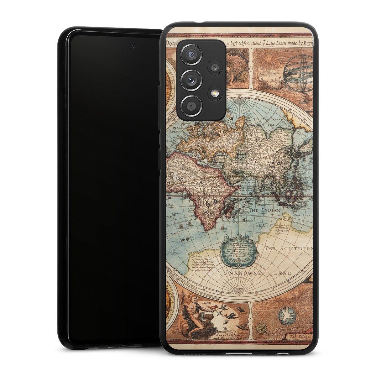 Galaxy A52 Handy Silikon Hülle Case schwarz Handyhülle World Map Vintage Map