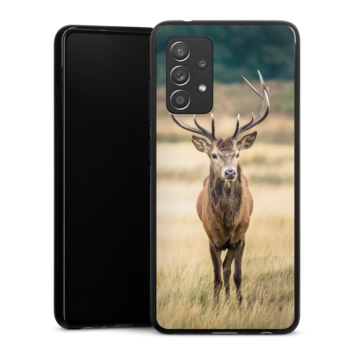 Galaxy A52 Handy Silikon Hülle Case schwarz Handyhülle Deer Meadow Forrest