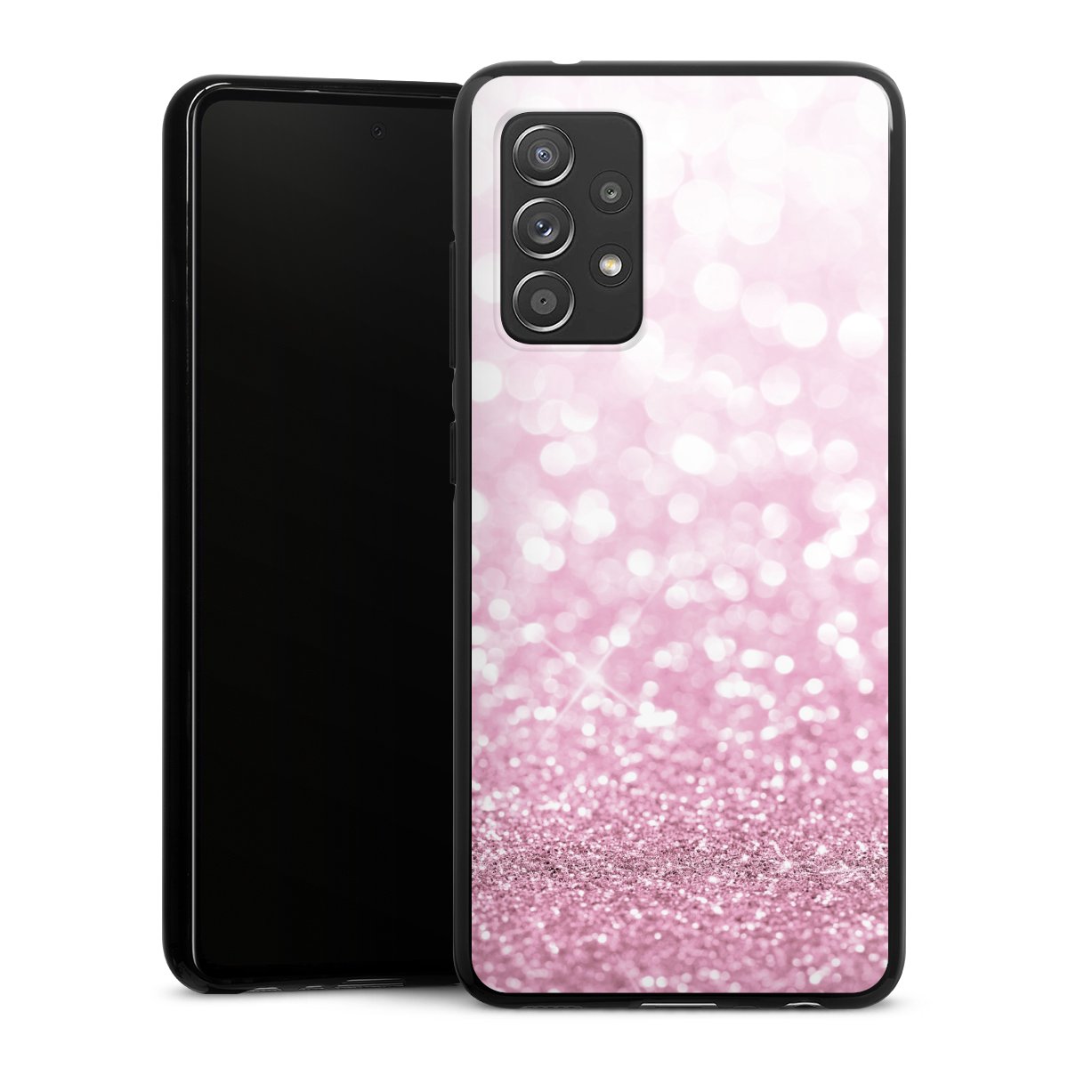 Galaxy A52 Handy Silikon Hülle Case schwarz Handyhülle Glitzer Pink Shine