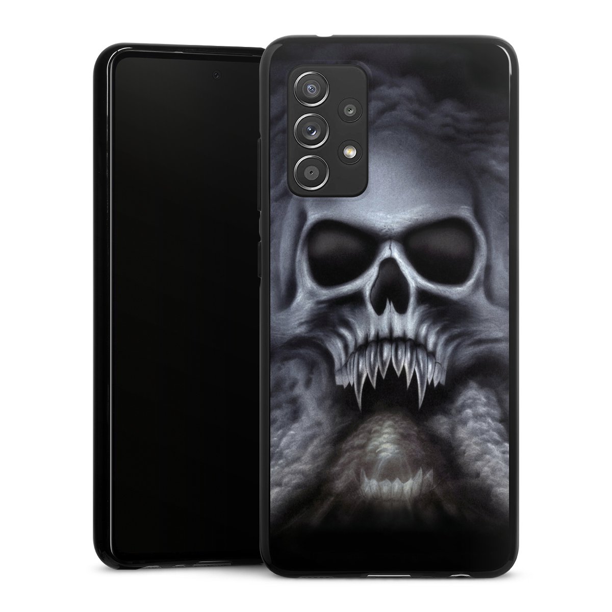 Galaxy A52 Handy Silikon Hülle Case schwarz Handyhülle Totenkopf Skull