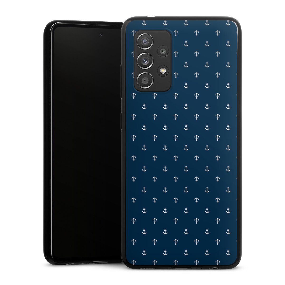 Galaxy A52 Handy Silikon Hülle Case schwarz Handyhülle Muster Anchor Sail