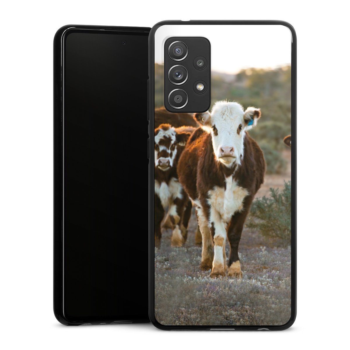 Galaxy A52 Handy Silikon Hülle Case schwarz Handyhülle Cow Farmer Calf