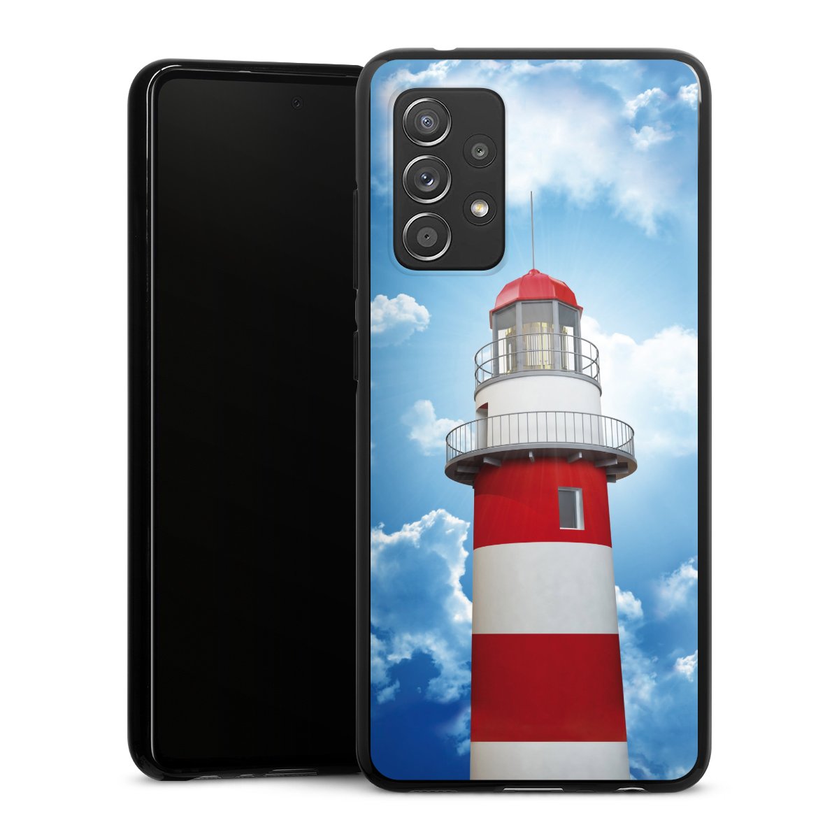 Galaxy A52 Handy Silikon Hülle Case schwarz Handyhülle Lighthouse Sky Cloud