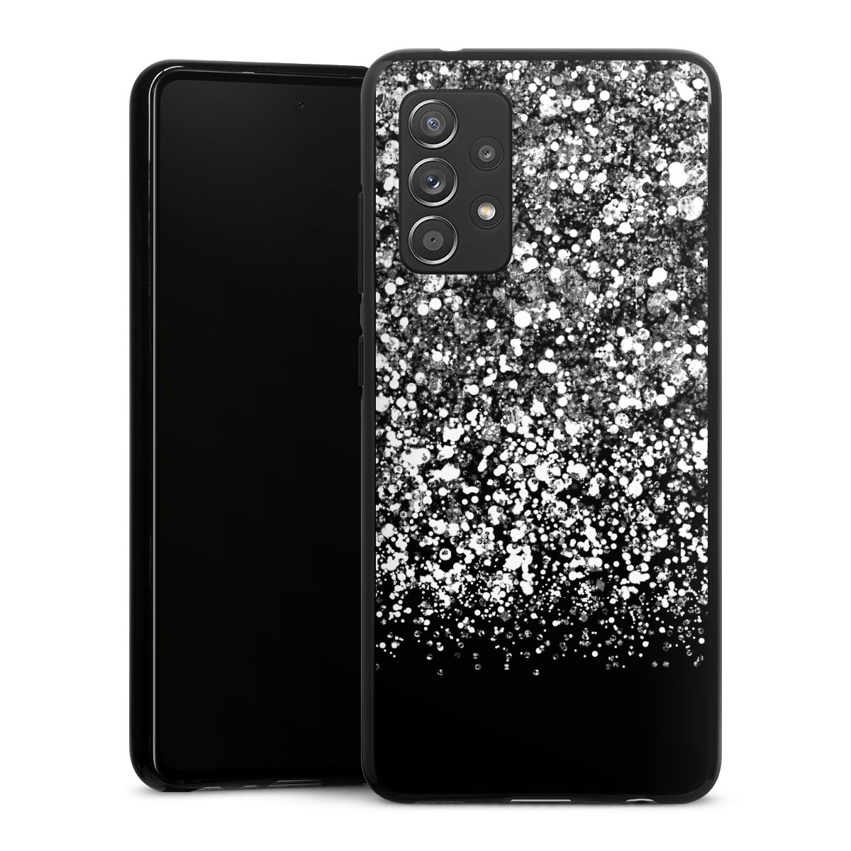 Galaxy A52 Handy Silikon Hülle Case schwarz Handyhülle Glitzer Snowflake Muster