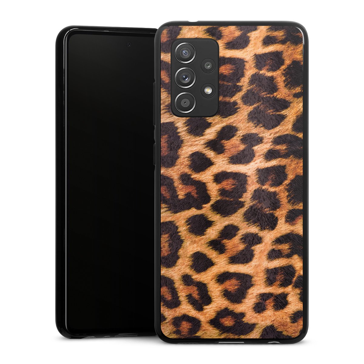 Galaxy A52 Handy Silikon Hülle Case schwarz Handyhülle Animal Print Leopard Fur