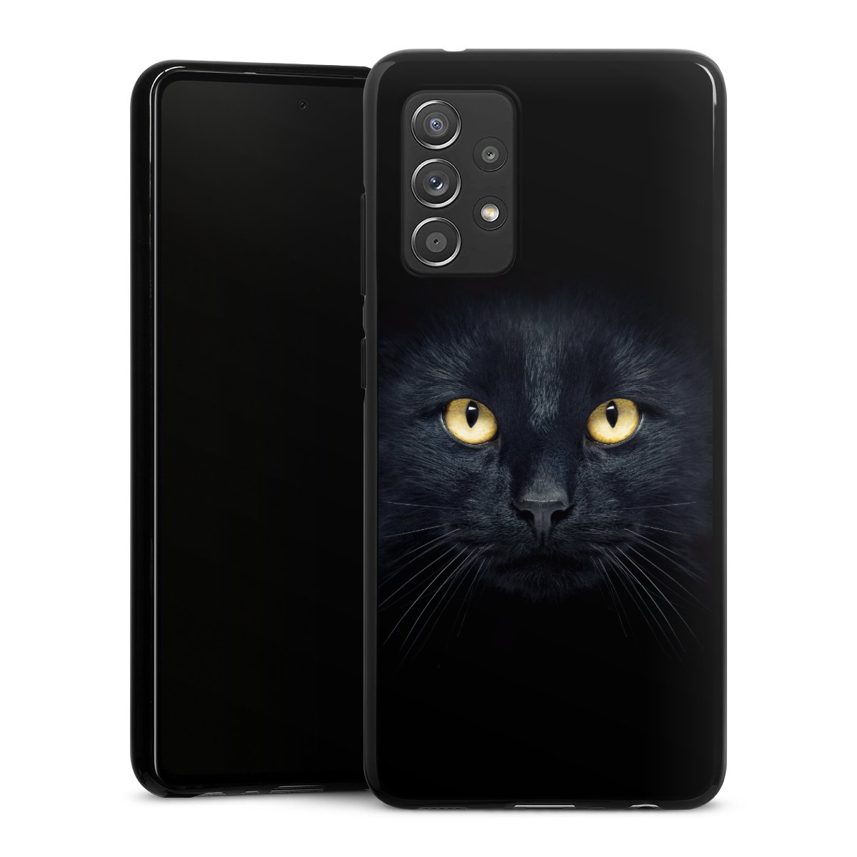 Galaxy A52 Handy Silikon Hülle Case schwarz Handyhülle Eye Cat Black