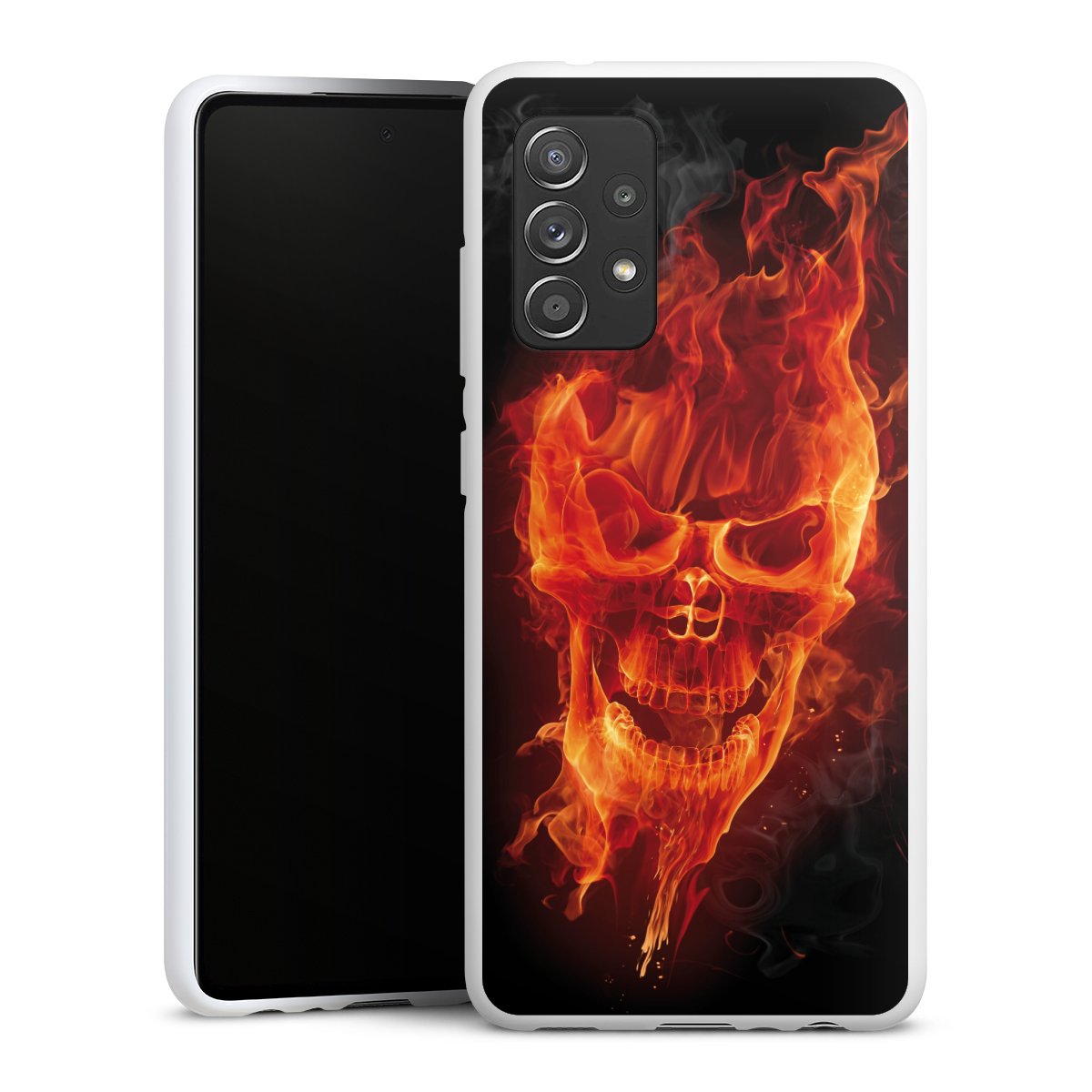 Galaxy A52s 5G Handy Silikon Hülle Case weiß Handyhülle Totenkopf Skull Fire Silikon Case