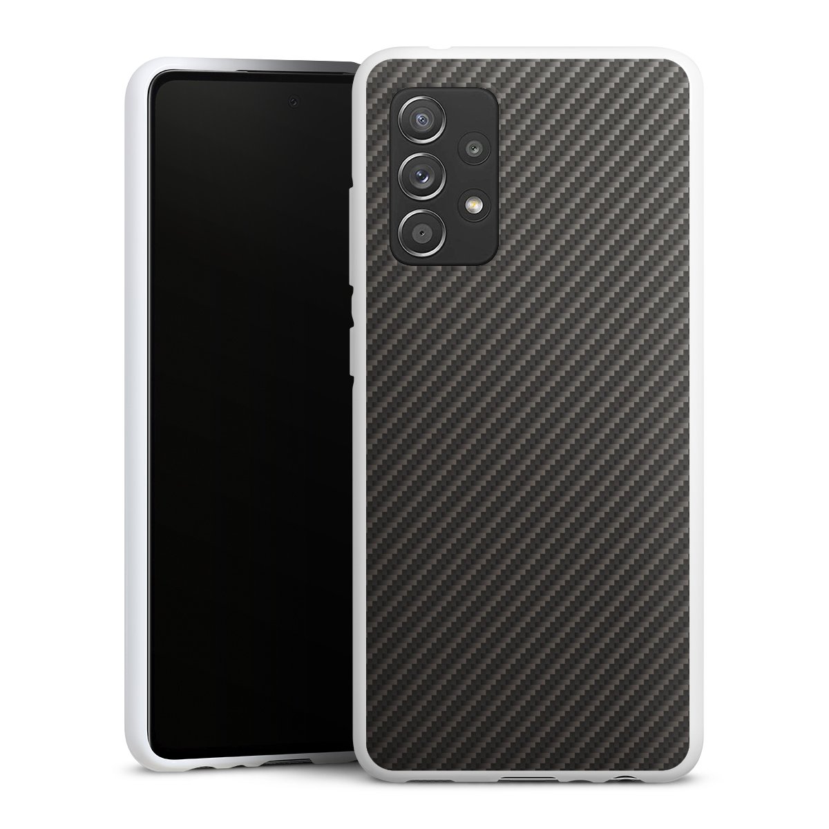 Galaxy A52 5G Handy Silikon Hülle Case weiß Handyhülle Carbon Muster Metallic Look Silikon Case