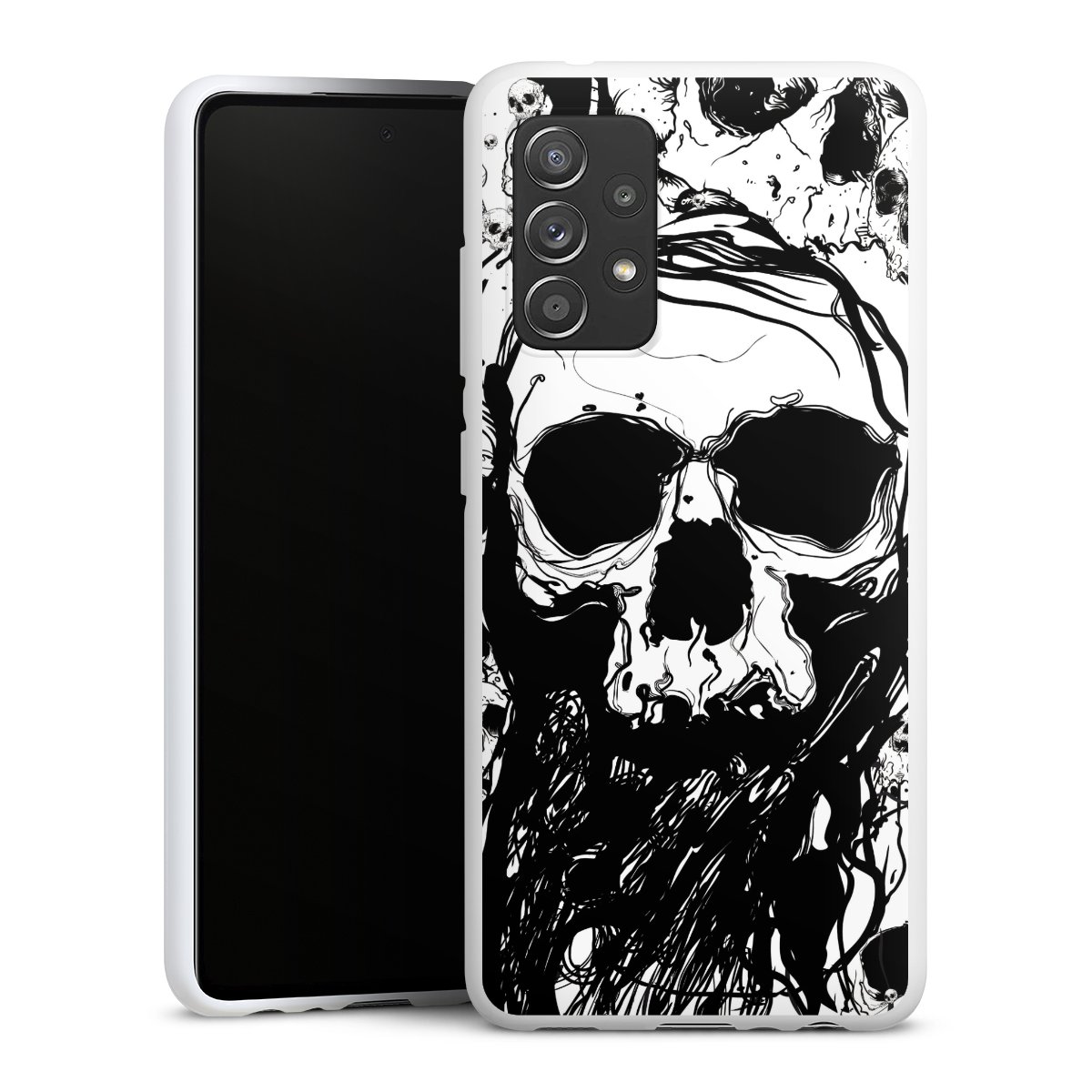 Galaxy A52 5G Handy Silikon Hülle Case weiß Handyhülle Totenkopf Halloween Silikon Case