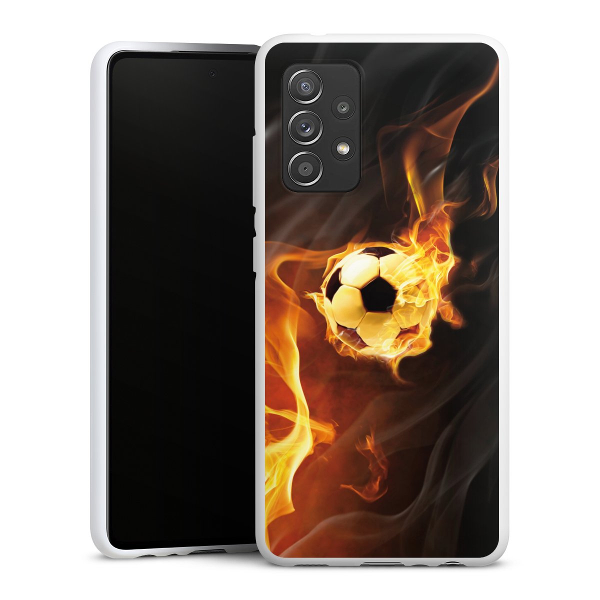 Galaxy A52 5G Handy Silikon Hülle Case weiß Handyhülle Fire Soccer Ball Silikon Case