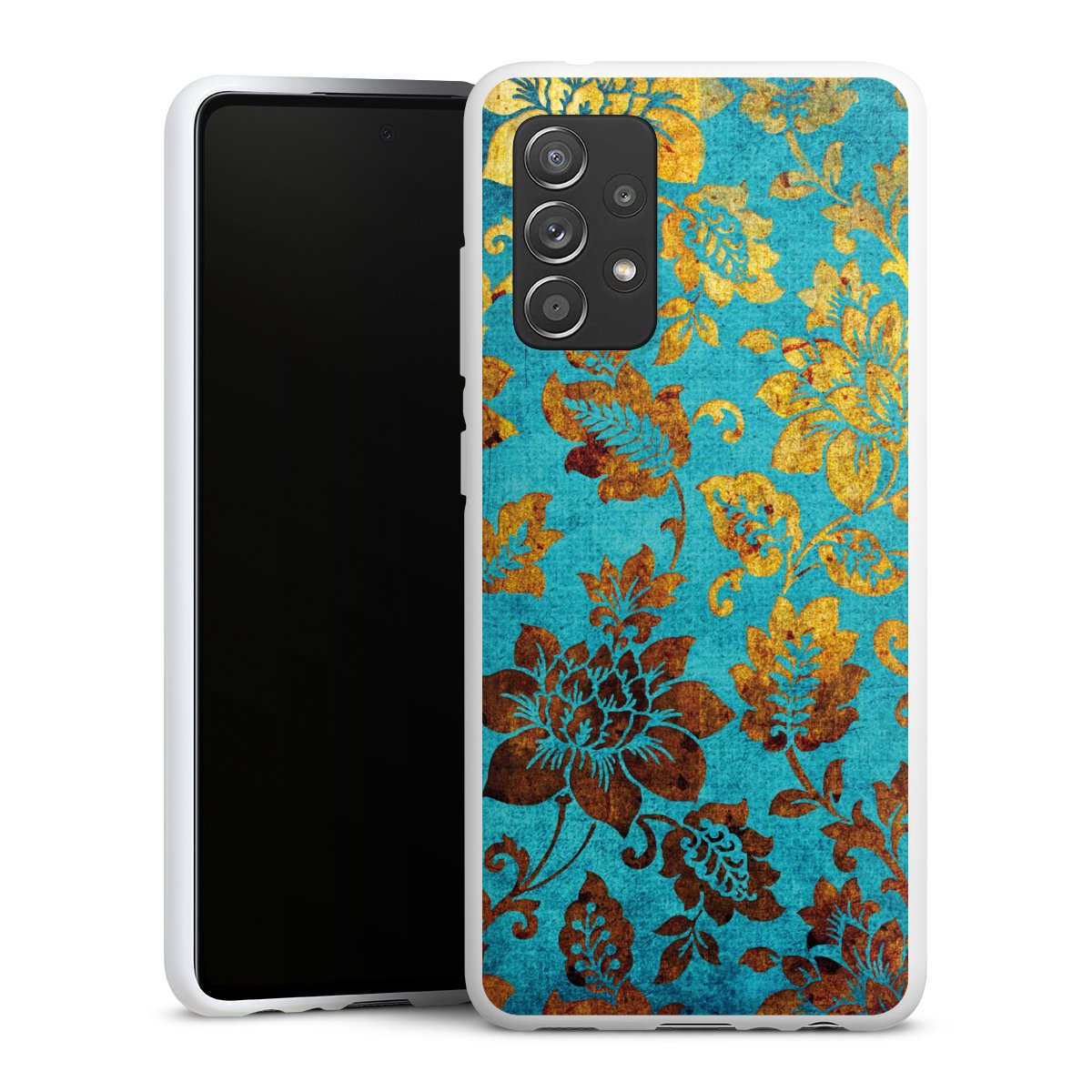 Galaxy A52 5G Handy Silikon Hülle Case weiß Handyhülle Vintage Ornament Flowers Silikon Case