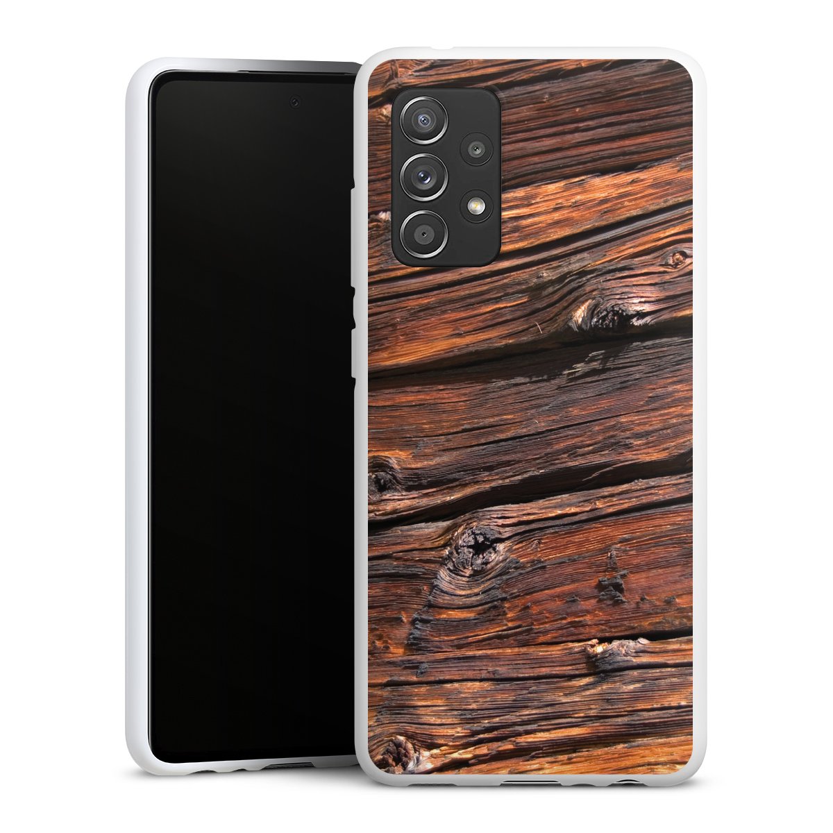 Galaxy A52s 5G Handy Silikon Hülle Case weiß Handyhülle Beams Wooden Look Wood Silikon Case