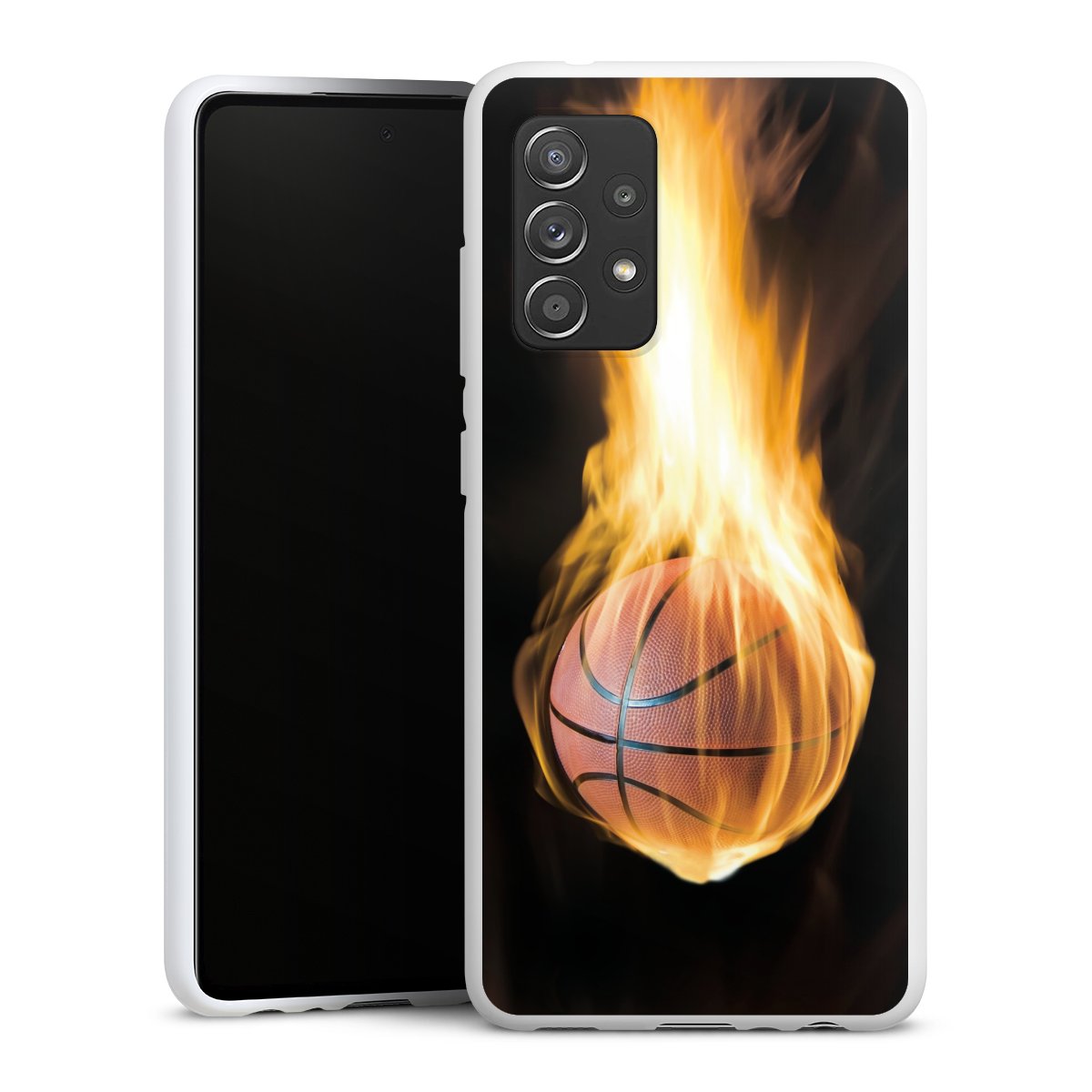 Galaxy A52 5G Handy Silikon Hülle Case weiß Handyhülle Sports Basketball Fire Silikon Case