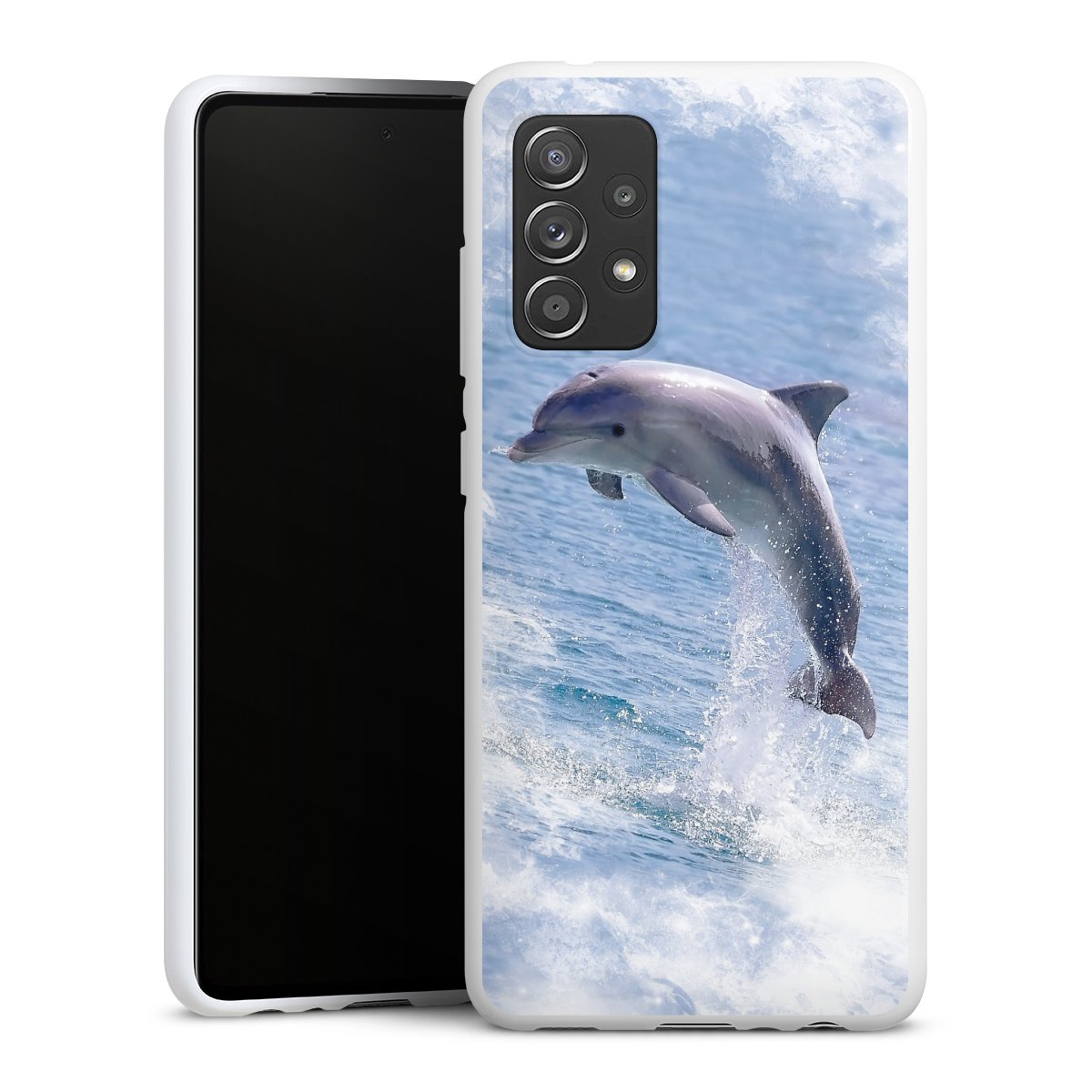 Galaxy A52 5G Handy Silikon Hülle Case weiß Handyhülle Ocean Wale Dolphin Silikon Case