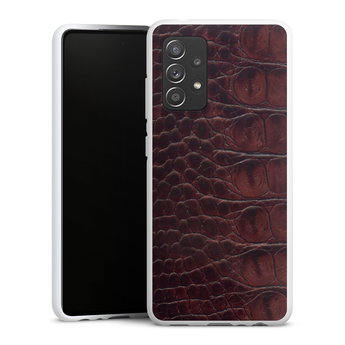 Galaxy A52 5G Handy Silikon Hülle Case weiß Handyhülle Crocodile Animal Print Leather Silikon Case