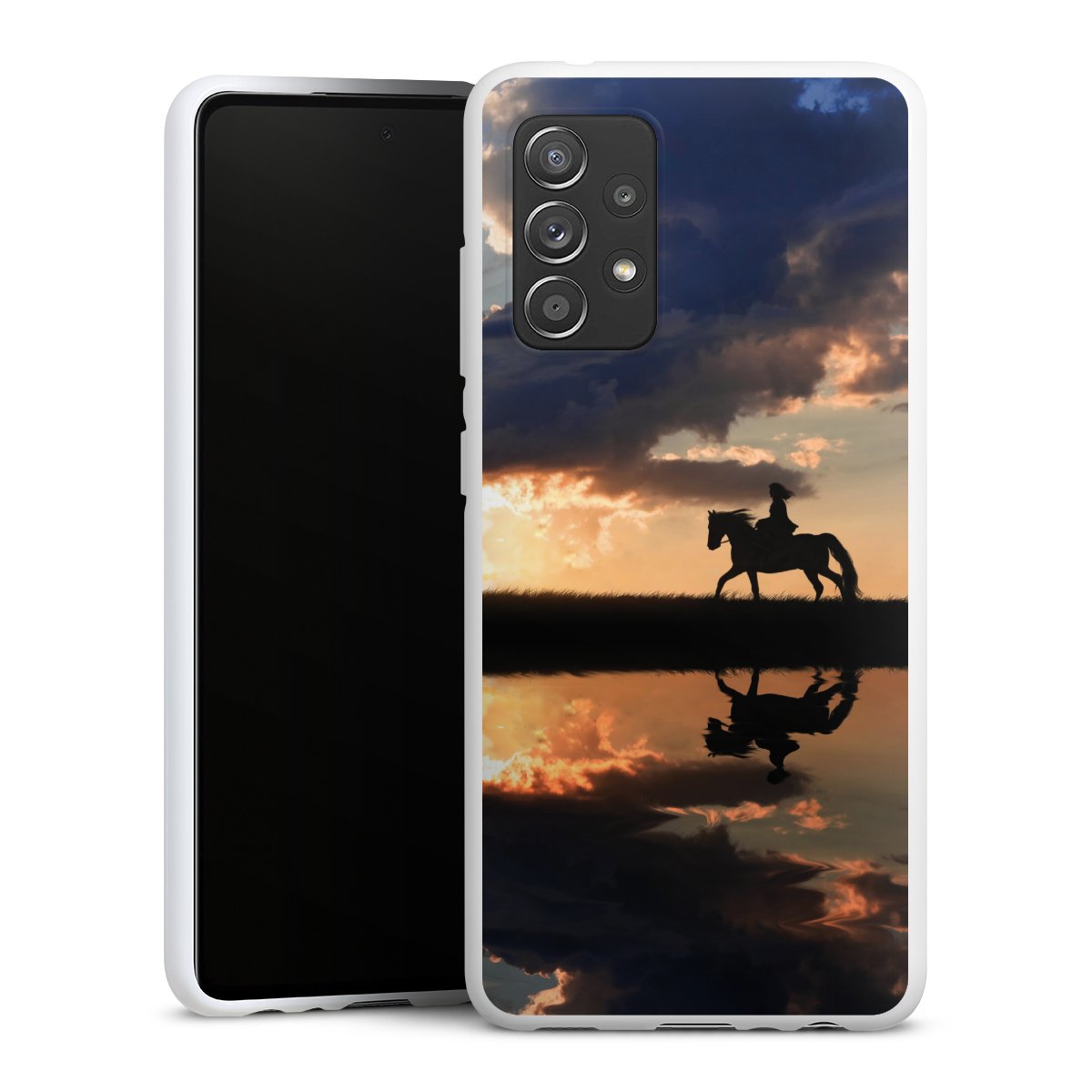 Galaxy A52 5G Handy Silikon Hülle Case weiß Handyhülle Horseback Riding Horse Sunset Silikon Case