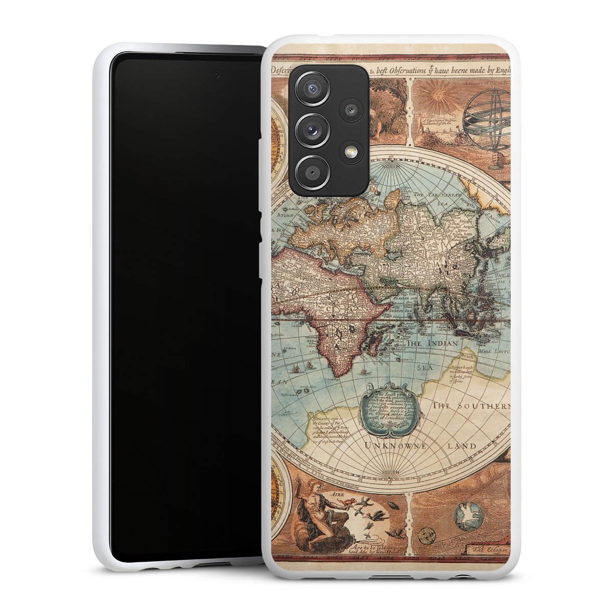 Galaxy A52s 5G Handy Silikon Hülle Case weiß Handyhülle World Map Vintage Map Silikon Case