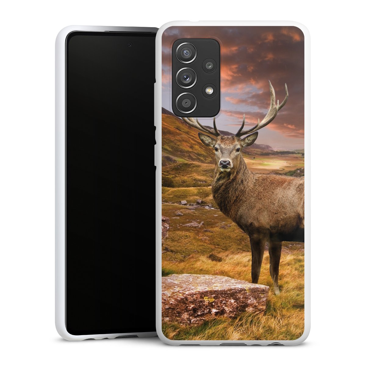 Galaxy A52 5G Handy Silikon Hülle Case weiß Handyhülle Meadow Deer Mountain Silikon Case