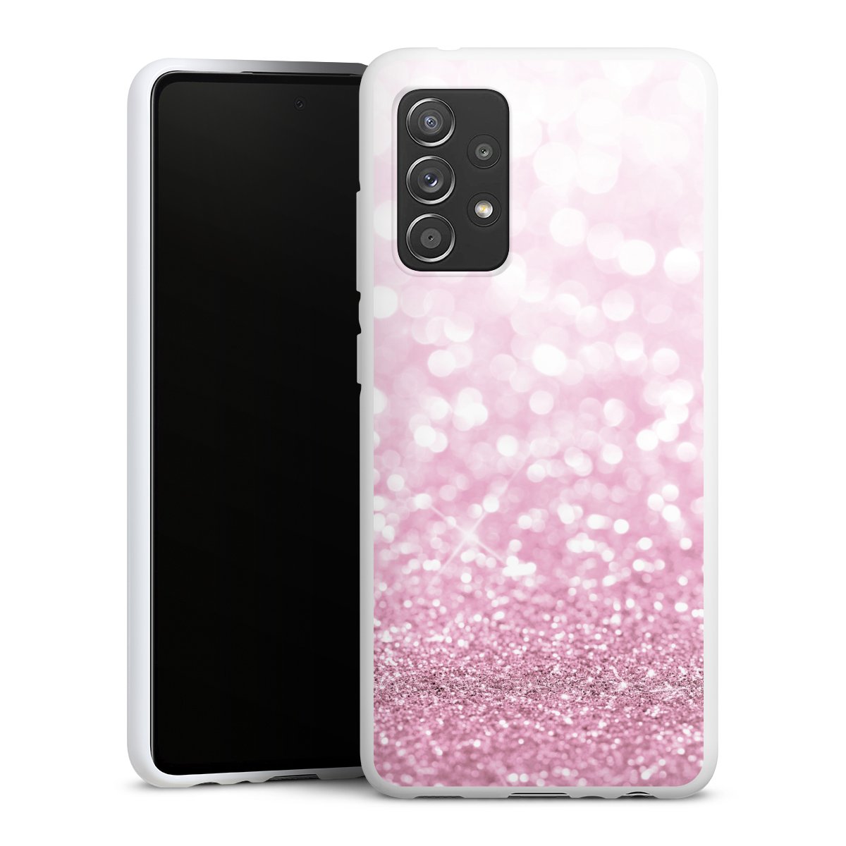 Galaxy A52 5G Handy Silikon Hülle Case weiß Handyhülle Glitzer Pink Shine Silikon Case