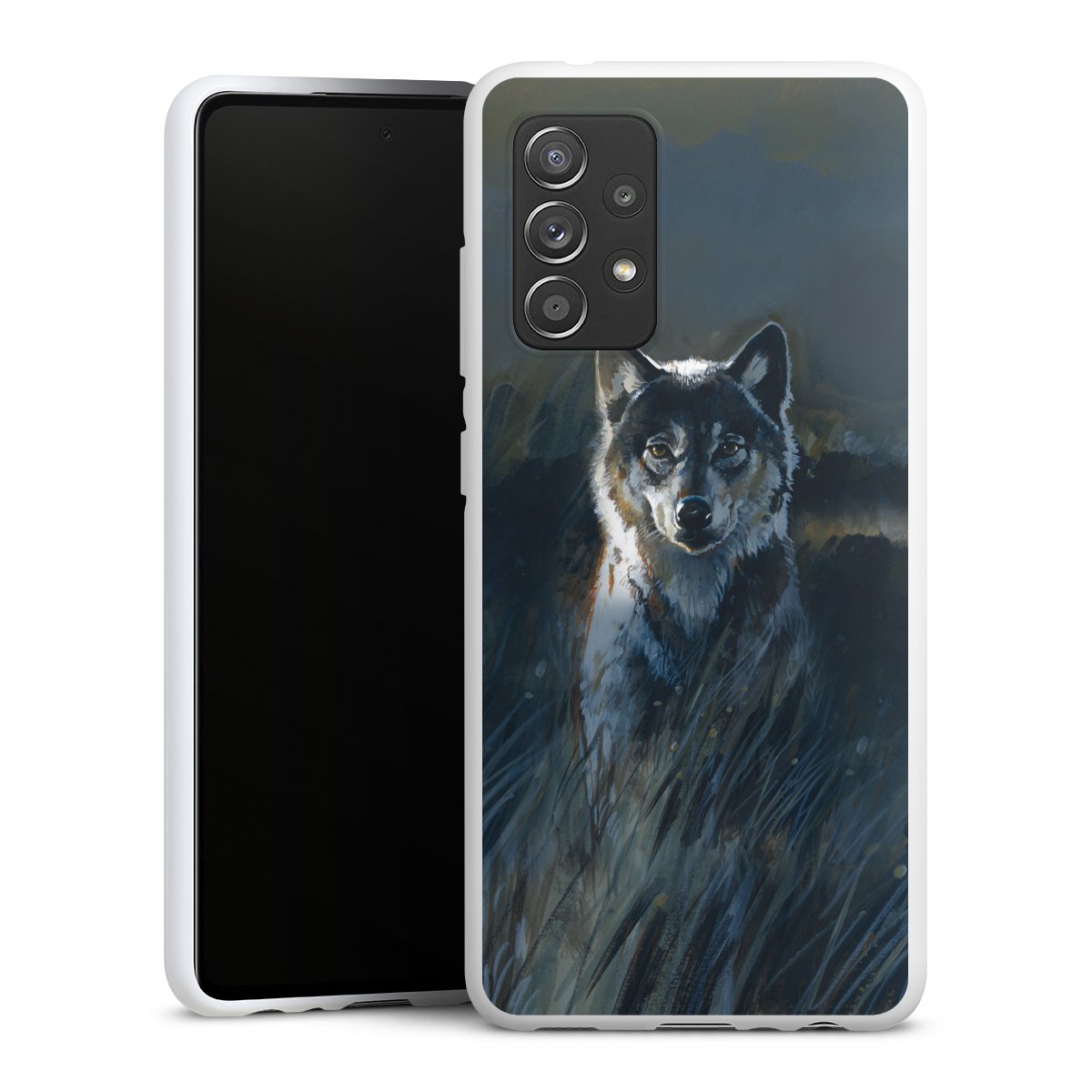 Galaxy A52 5G Handy Silikon Hülle Case weiß Handyhülle Wolf Nature Painting Silikon Case