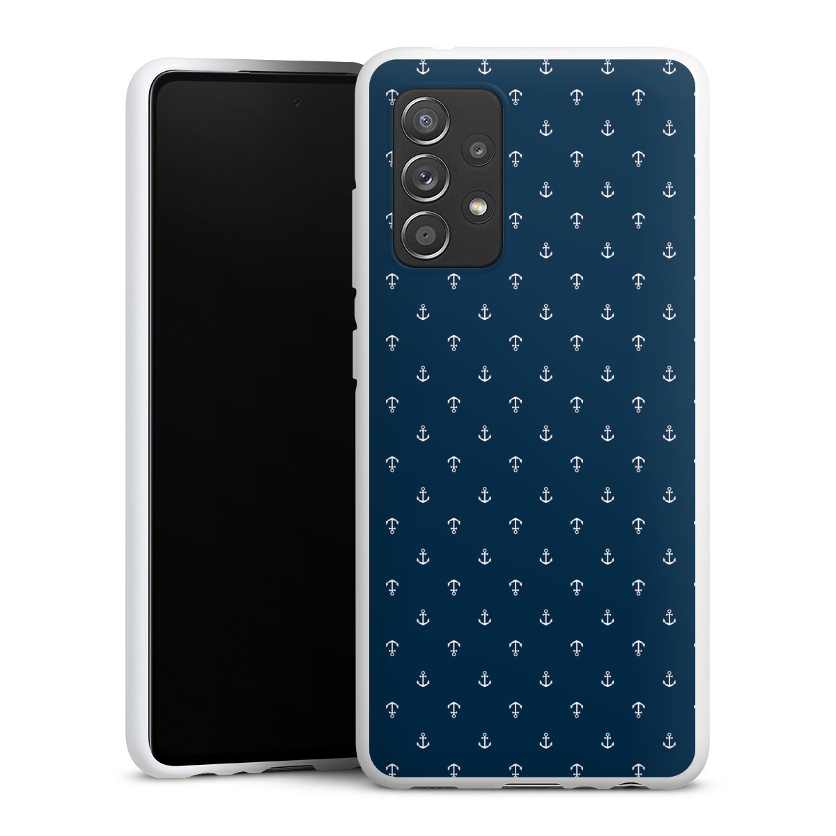 Galaxy A52 5G Handy Silikon Hülle Case weiß Handyhülle Muster Sail Anchor Silikon Case