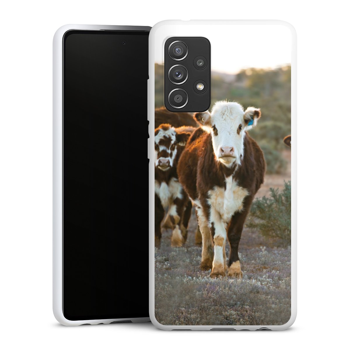 Galaxy A52 5G Handy Silikon Hülle Case weiß Handyhülle Calf Farmer Cow Silikon Case