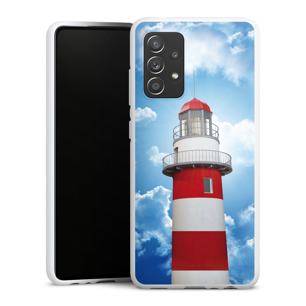 Galaxy A52 5G Handy Silikon Hülle Case weiß Handyhülle Sky Lighthouse Cloud Silikon Case