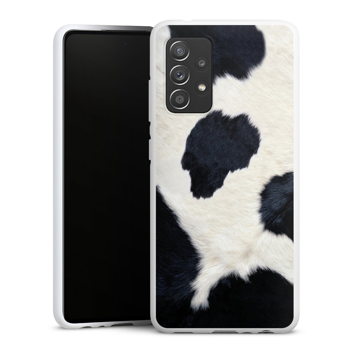 Galaxy A52 5G Handy Silikon Hülle Case weiß Handyhülle Animal Look Animal Print Cow Skin Silikon Case