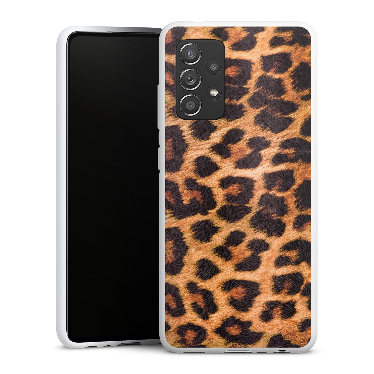 Galaxy A52 5G Handy Silikon Hülle Case weiß Handyhülle Leopard Fur Animal Print Silikon Case