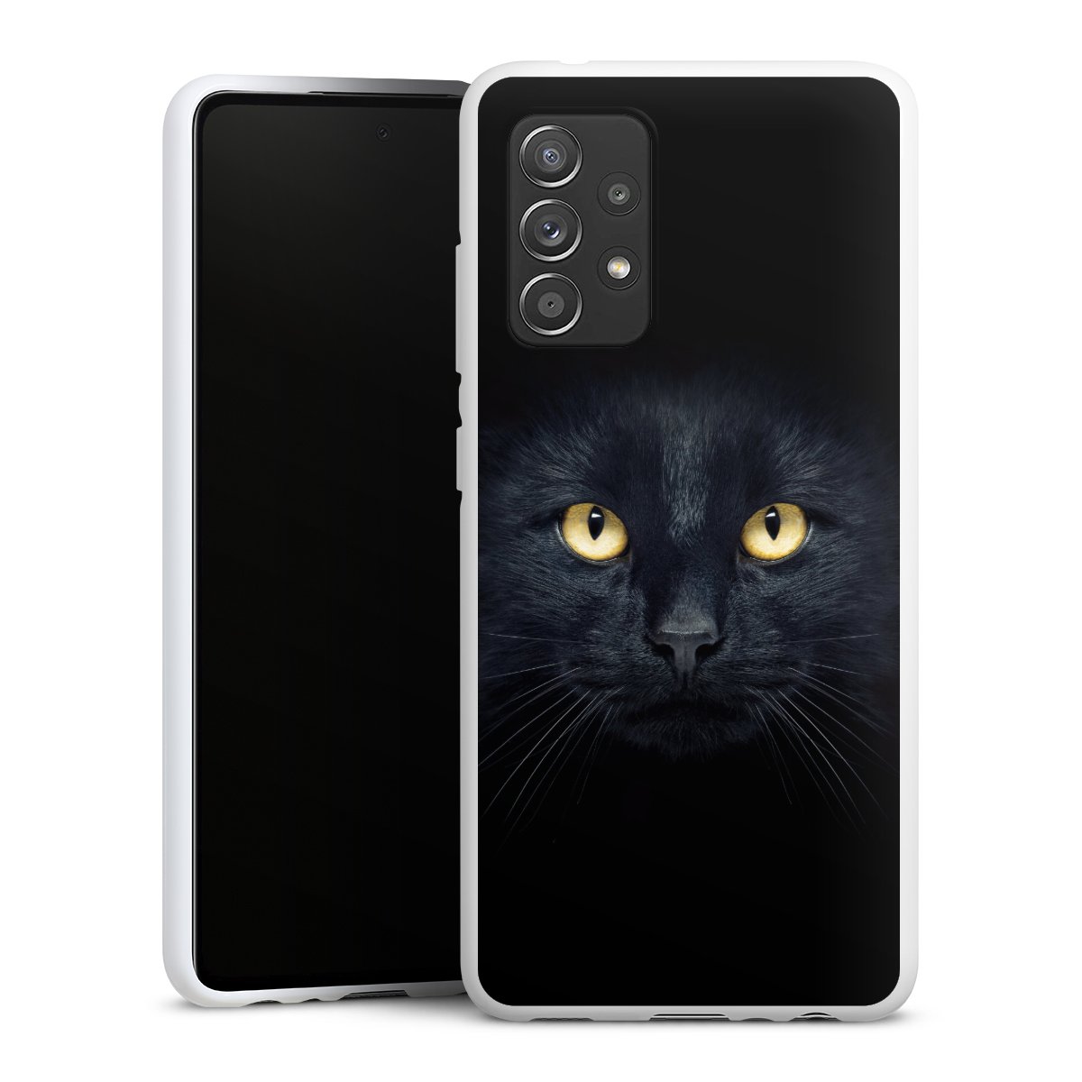 Galaxy A52 5G Handy Silikon Hülle Case weiß Handyhülle Black Eye Cat Silikon Case