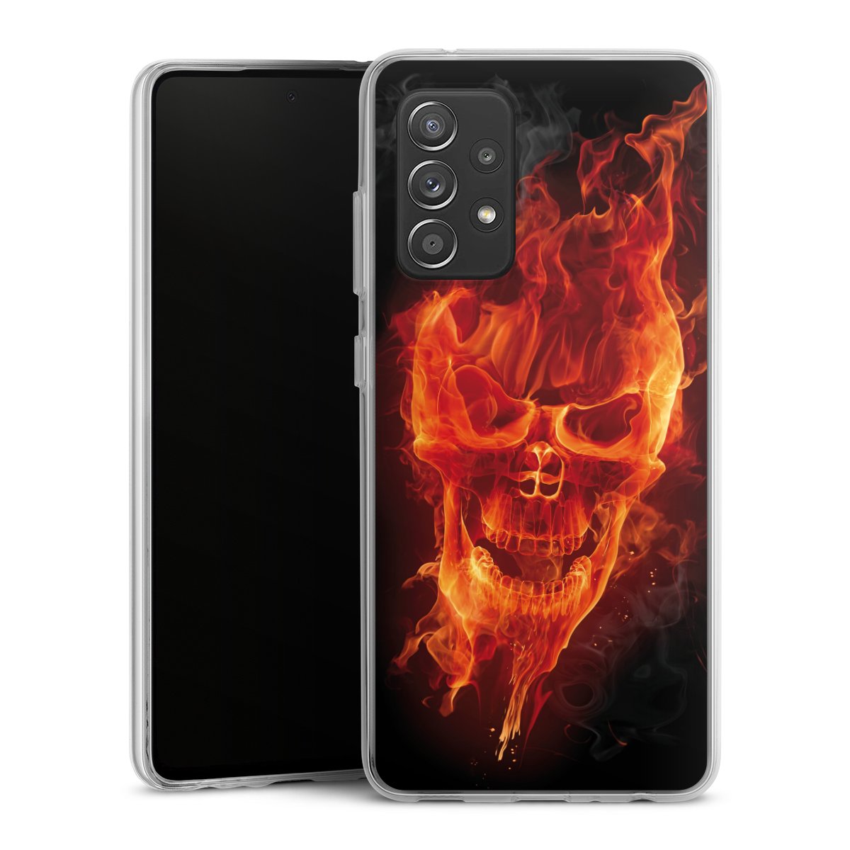 Galaxy A52 Handy Silikon Hülle Case transparent Handyhülle Totenkopf Skull Fire Silikon Case