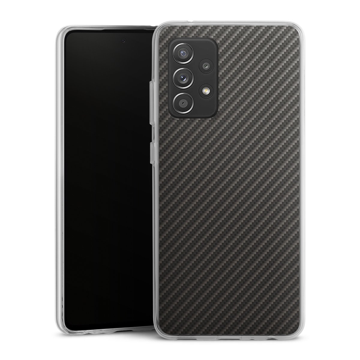 Galaxy A52 Handy Silikon Hülle Case transparent Handyhülle Metallic Look Carbon Muster Silikon Case