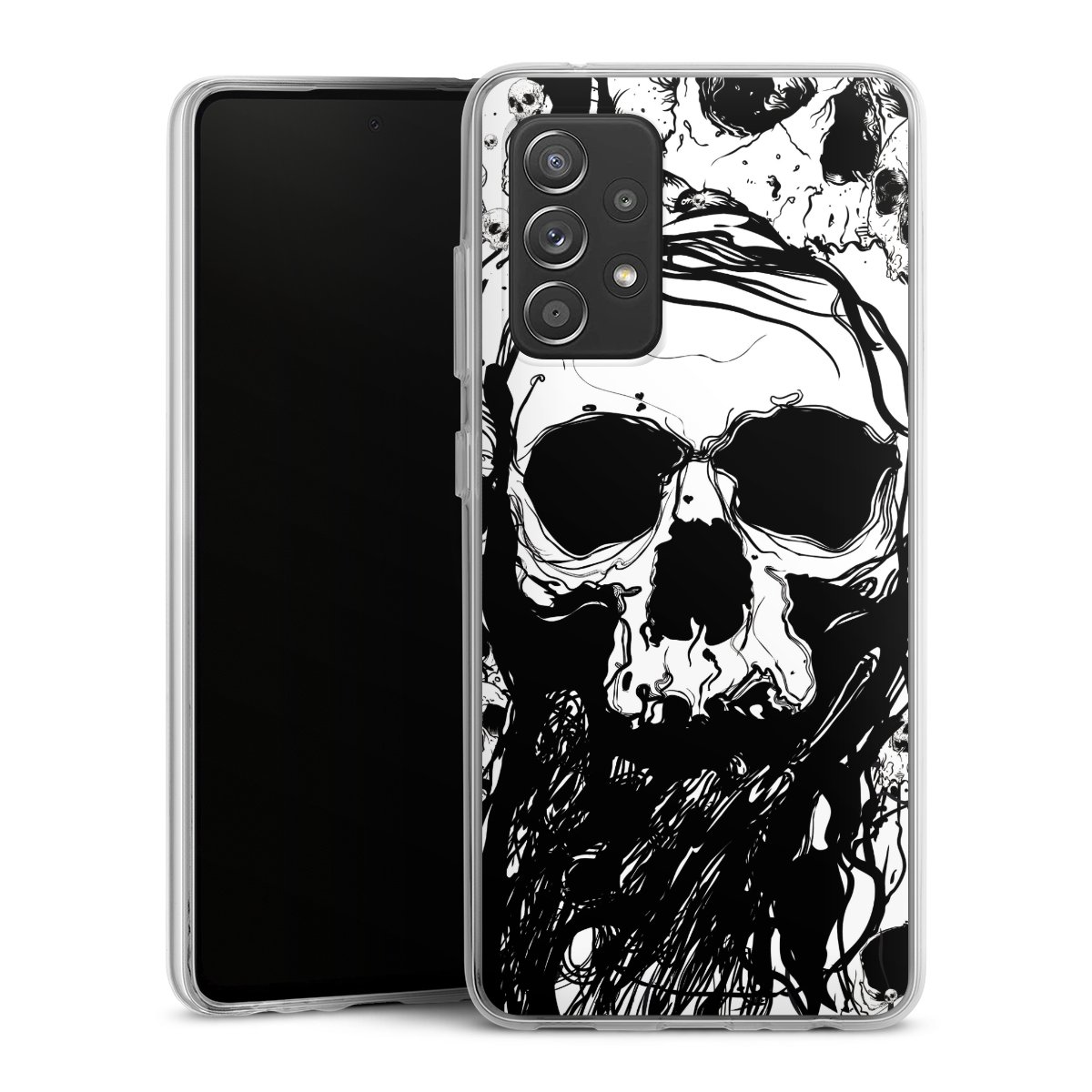 Galaxy A52 Handy Silikon Hülle Case transparent Handyhülle Totenkopf Halloween Silikon Case