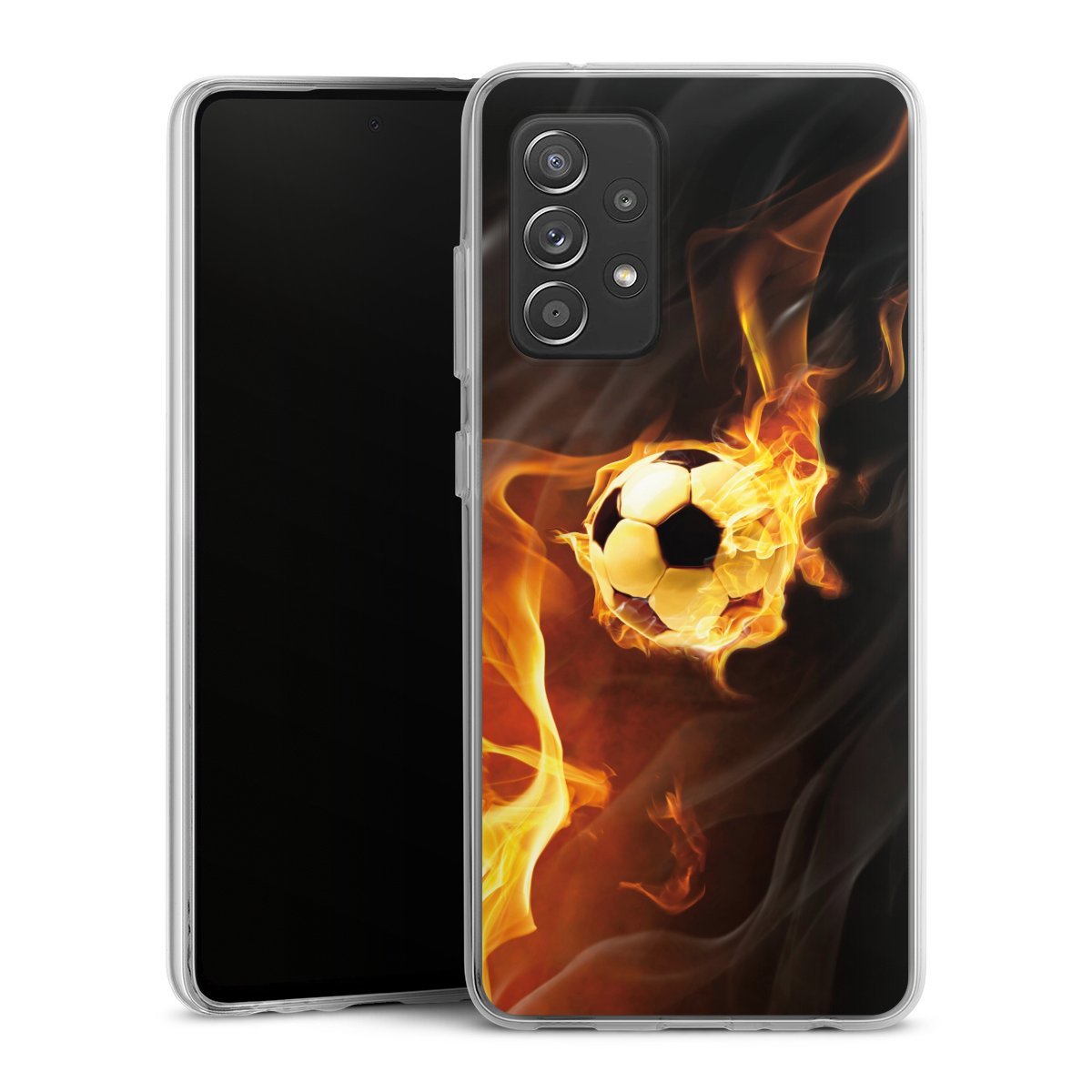 Galaxy A52 Handy Silikon Hülle Case transparent Handyhülle Ball Fire Soccer Silikon Case