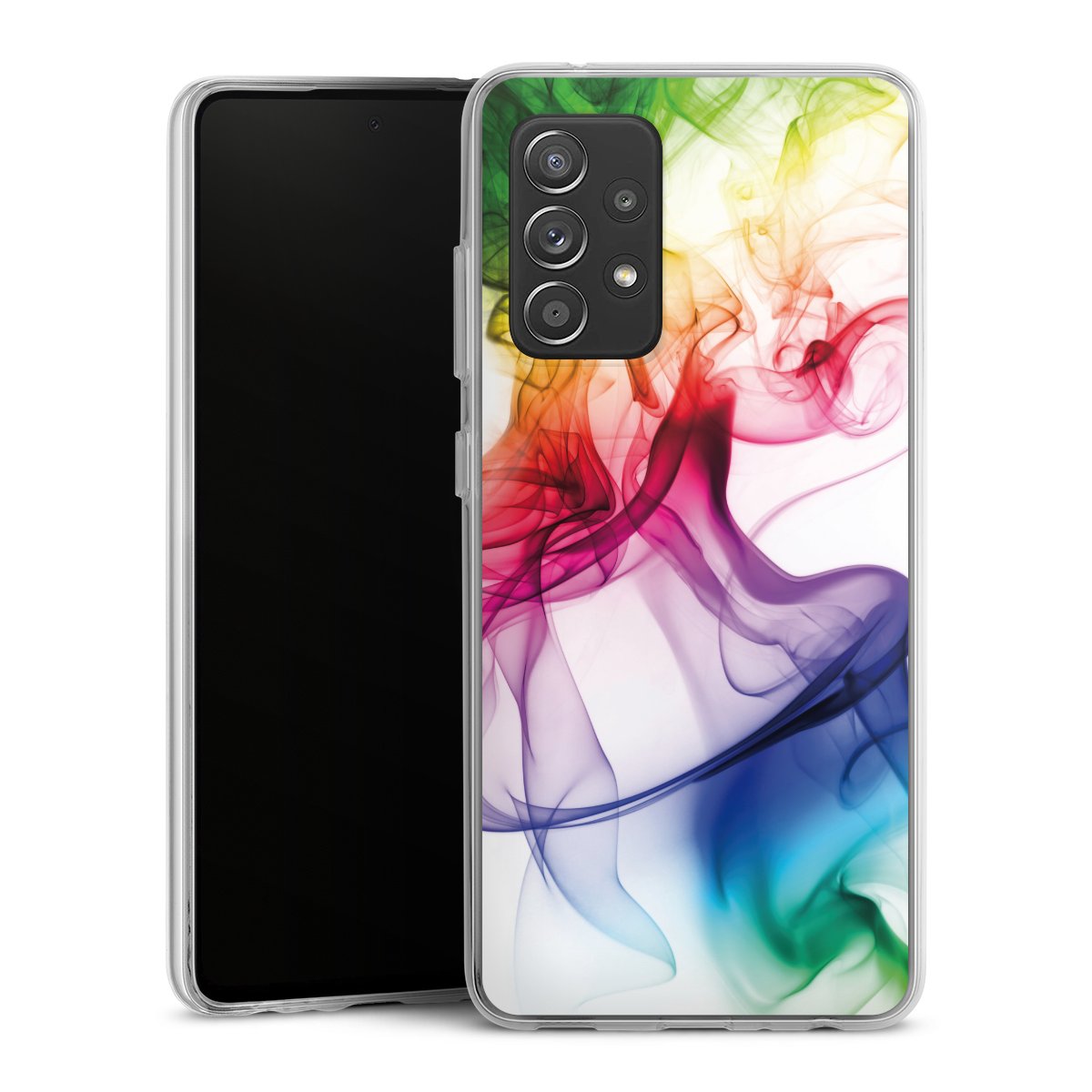 Galaxy A52 Handy Silikon Hülle Case transparent Handyhülle Water Colour Rainbow Silikon Case