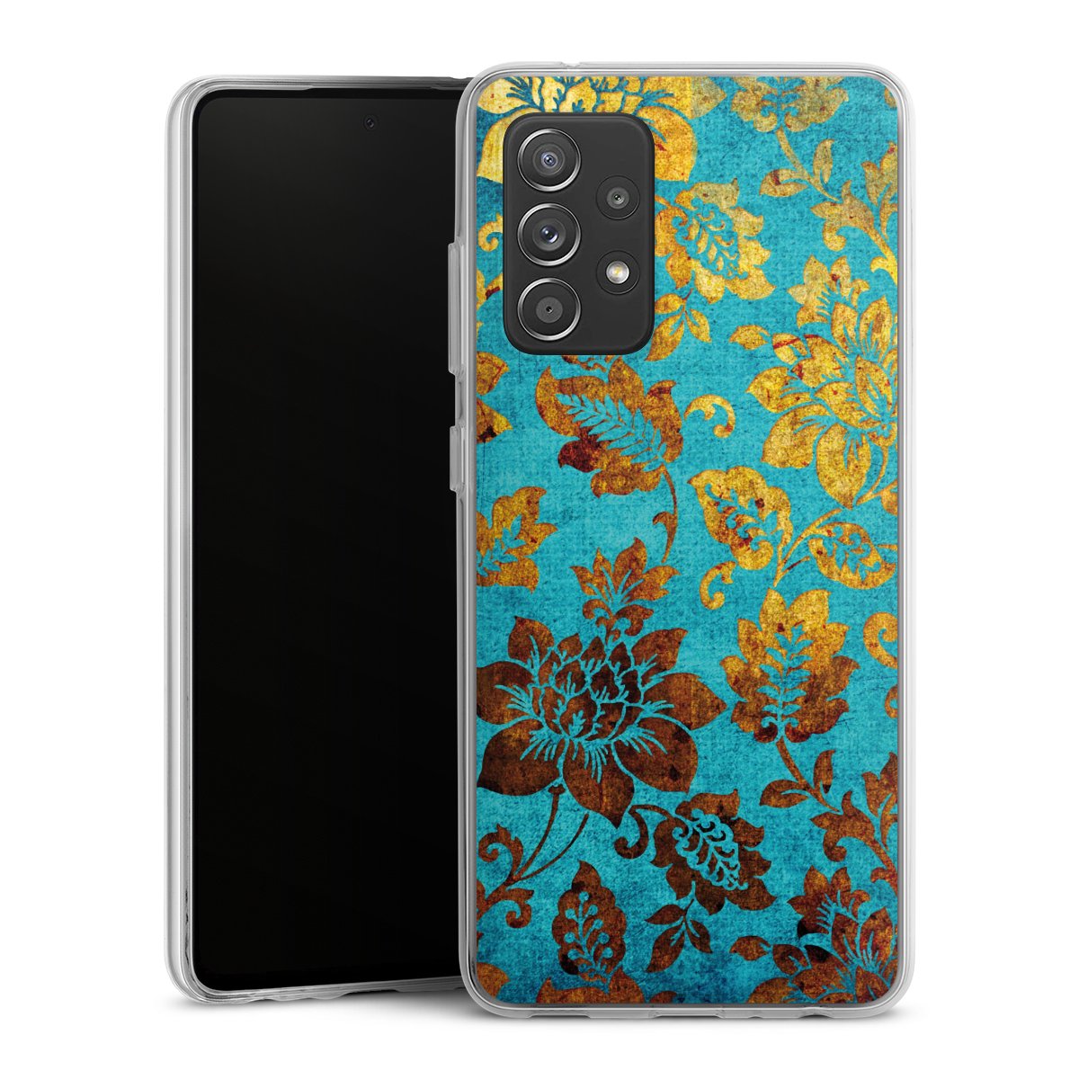 Galaxy A52 Handy Silikon Hülle Case transparent Handyhülle Ornament Vintage Flowers Silikon Case