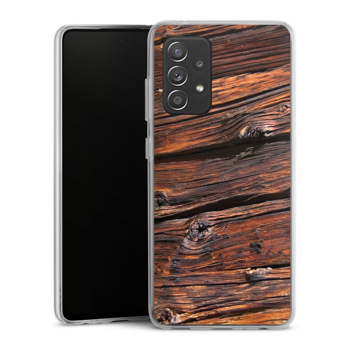 Galaxy A52 Handy Silikon Hülle Case transparent Handyhülle Beams Wooden Look Wood Silikon Case