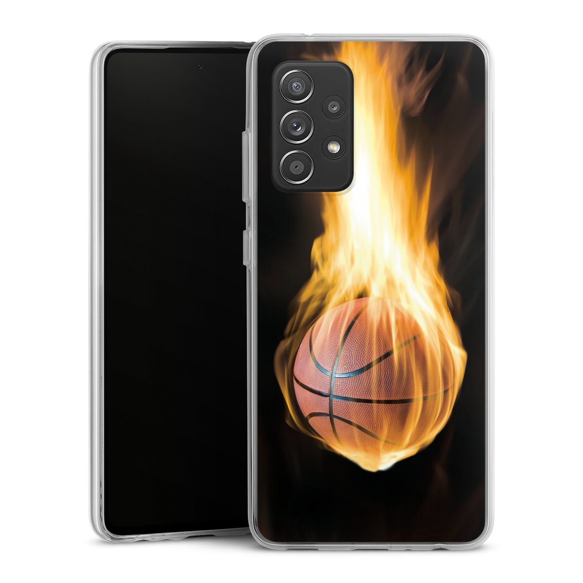 Galaxy A52 Handy Silikon Hülle Case transparent Handyhülle Basketball Sports Fire Silikon Case