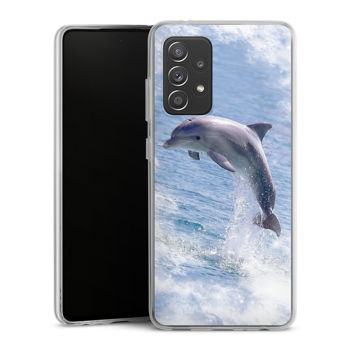 Galaxy A52 Handy Silikon Hülle Case transparent Handyhülle Dolphin Ocean Wale Silikon Case