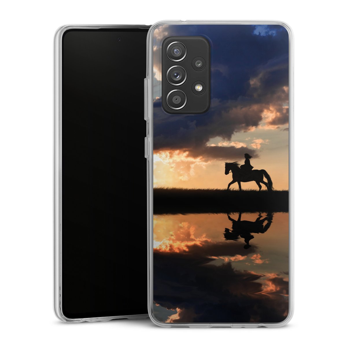 Galaxy A52 Handy Silikon Hülle Case transparent Handyhülle Horse Sunset Horseback Riding Silikon Case