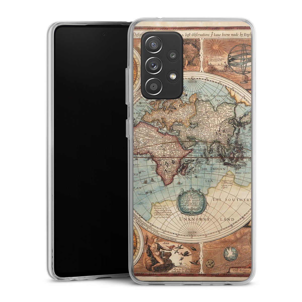 Galaxy A52 Handy Silikon Hülle Case transparent Handyhülle World Map Vintage Map Silikon Case