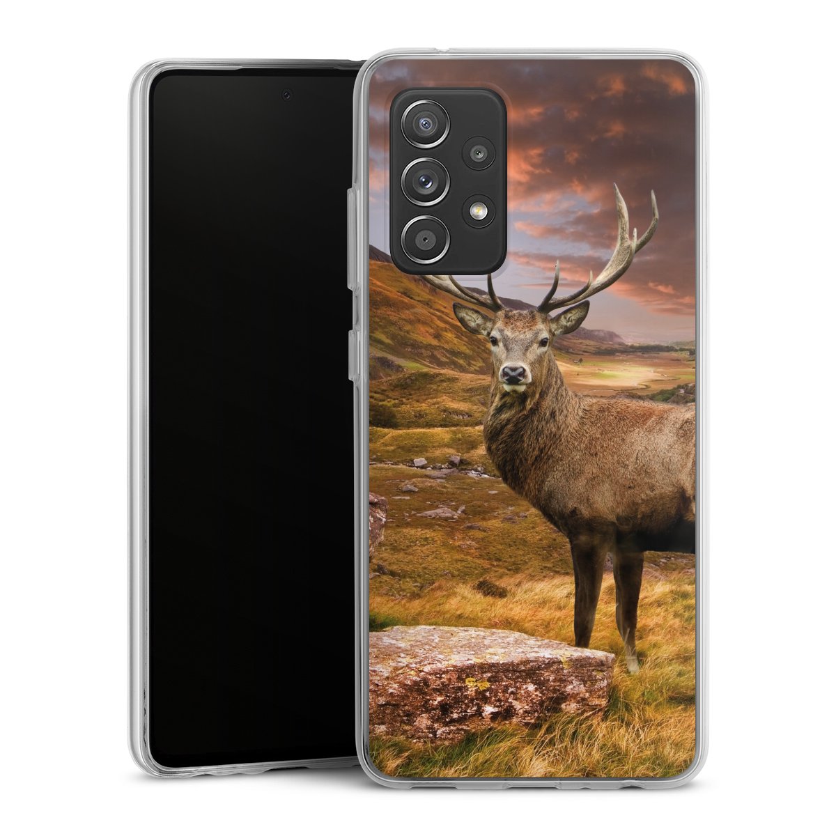 Galaxy A52 Handy Silikon Hülle Case transparent Handyhülle Meadow Mountain Deer Silikon Case