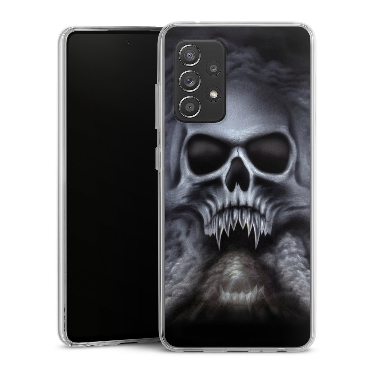 Galaxy A52 Handy Silikon Hülle Case transparent Handyhülle Totenkopf Skull Silikon Case