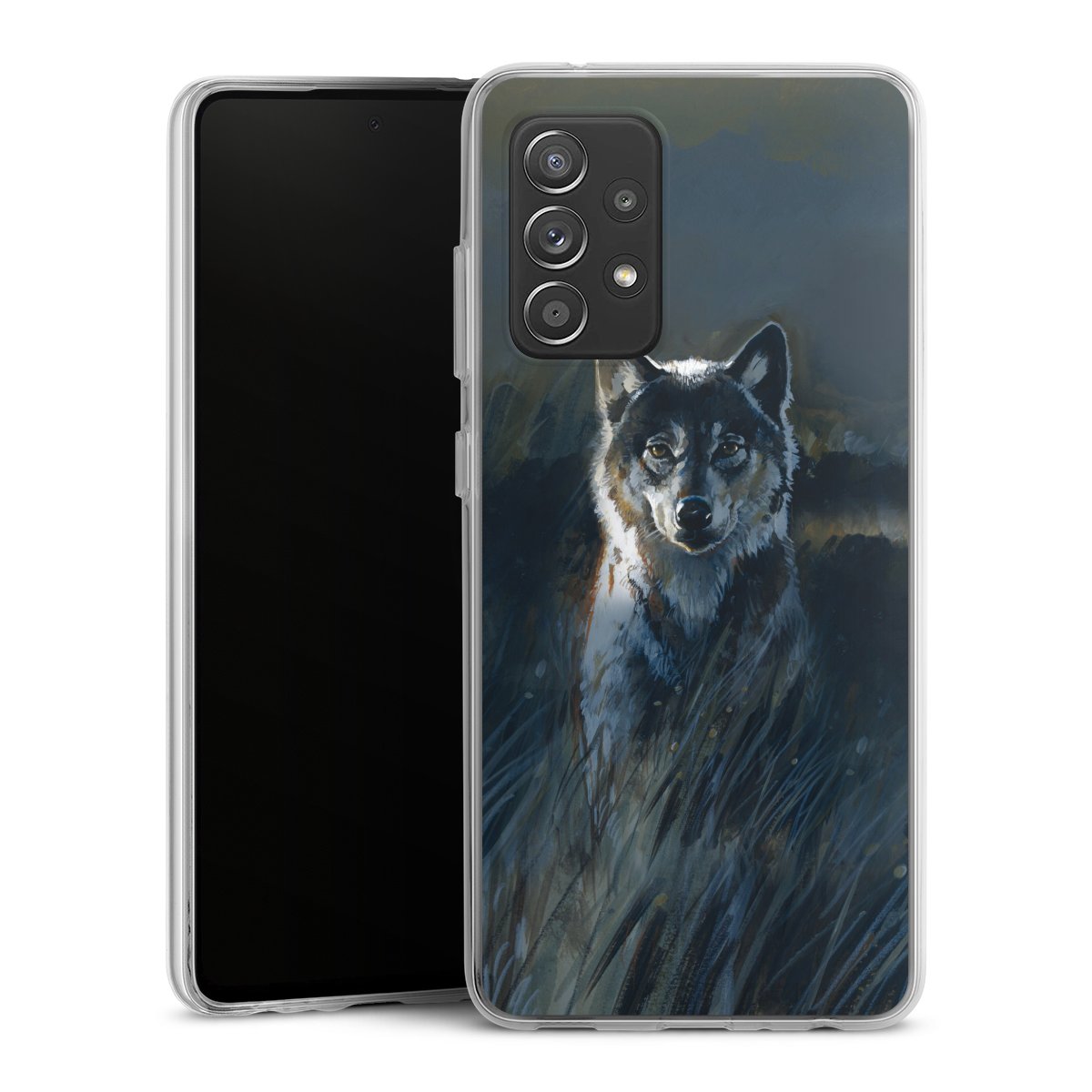 Galaxy A52 Handy Silikon Hülle Case transparent Handyhülle Nature Wolf Painting Silikon Case